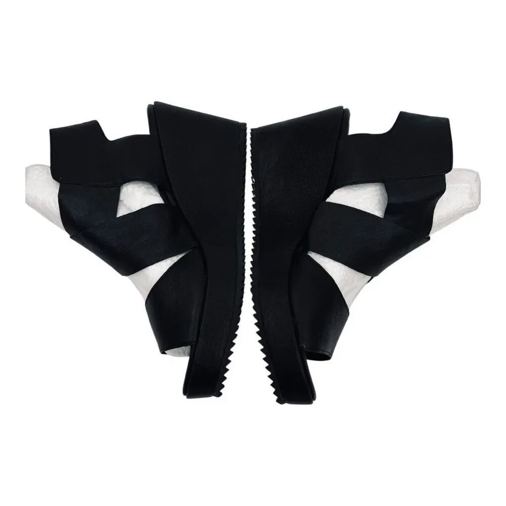Eileen Fisher Women's Whimsy Leather Wedge Heel Platform Sandals Black Size 6